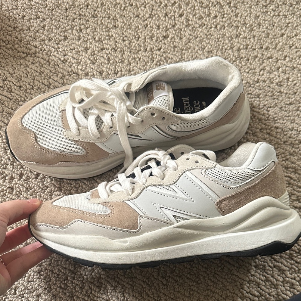 New Balance White and Tan Sneakers 57/40